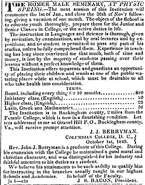 Slate River Ramblings_Physic Springs_1850_Homer Seminary